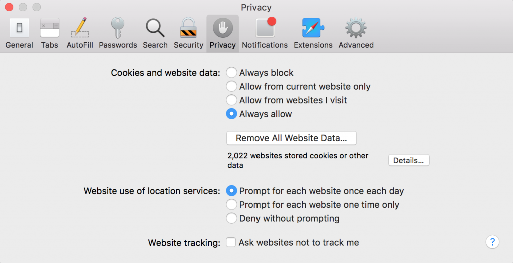Privacy section of macOS