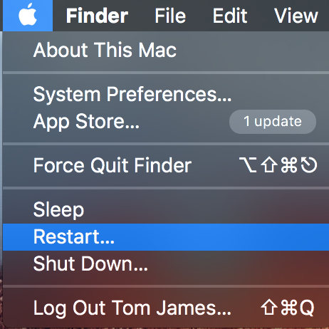 Restart Mac menu