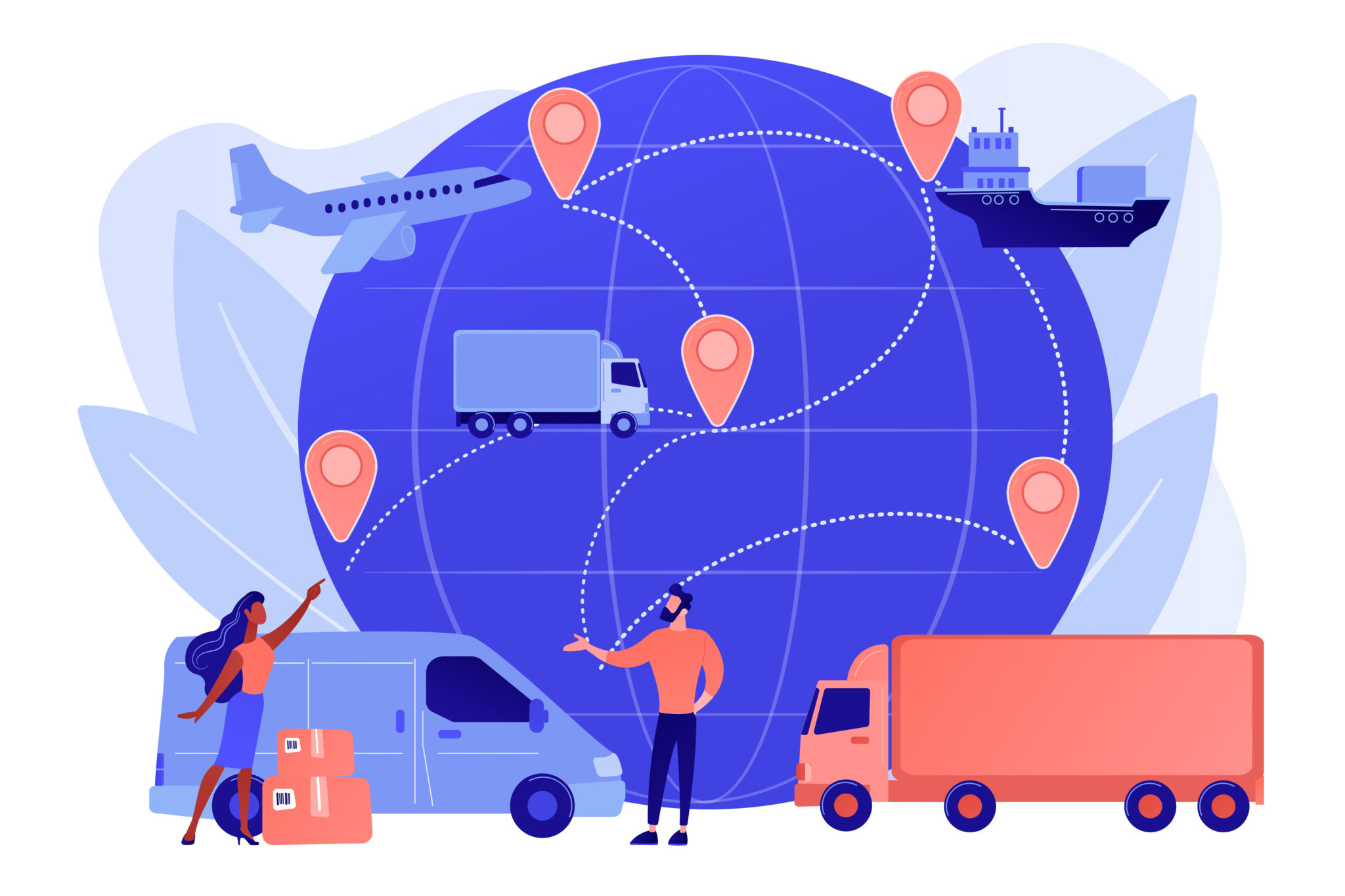 Envío internacional de productos con diferentes medios de transporte