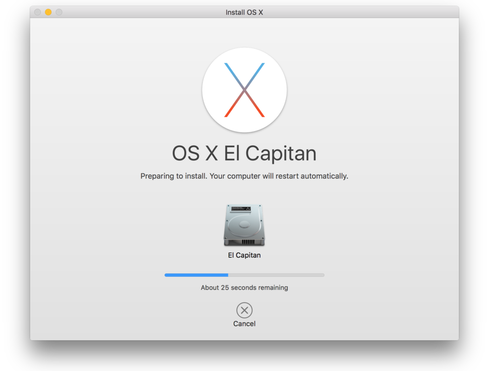 Captura de pantalla de la instalación de macOS X