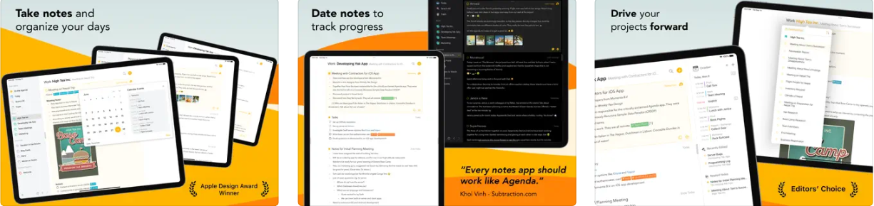 Agenda app for iPad screenshots