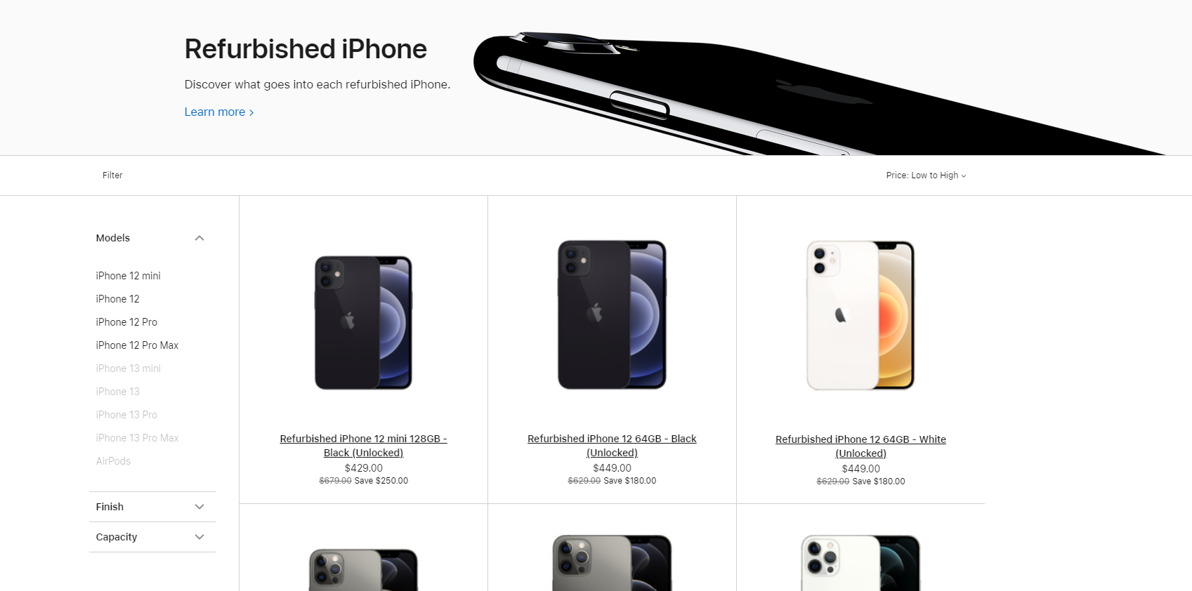 Screenshot of Apple Certified Refurbished with iPhones