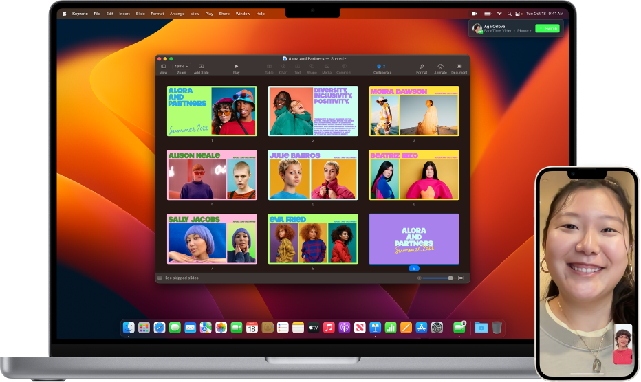 Captura de pantalla de la función Continuidad de Apple que muestra un iPhone y un Mac trabajando simultáneamente.