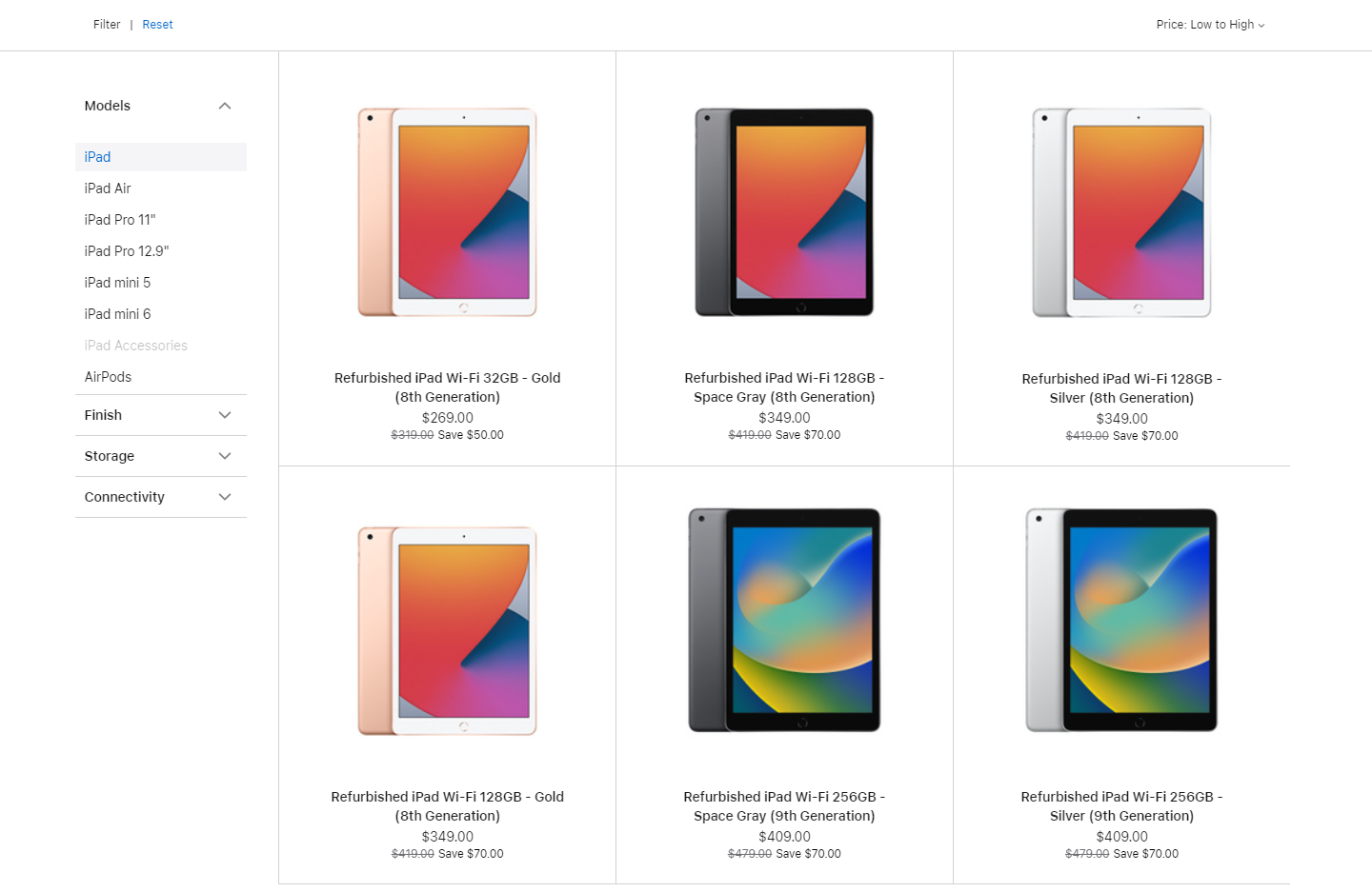 Apple Store refurbished iPads section
