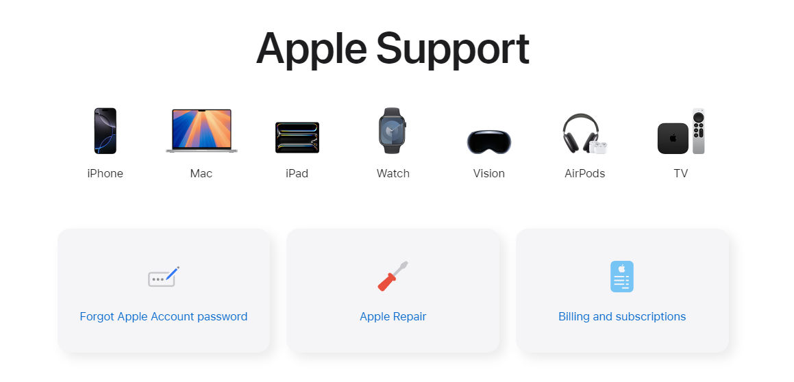 Apple Support site screenshot