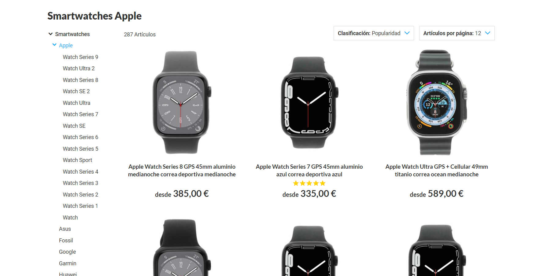 Captura de pantalla de Asgoodasnew con Apple Watches reacondicionados
