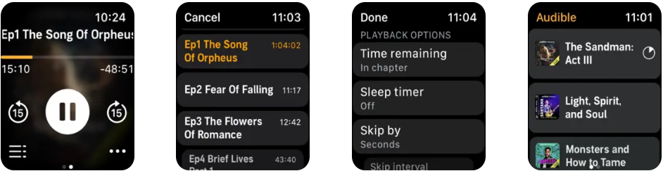 Audible app de Apple Watch capturas de pantalla