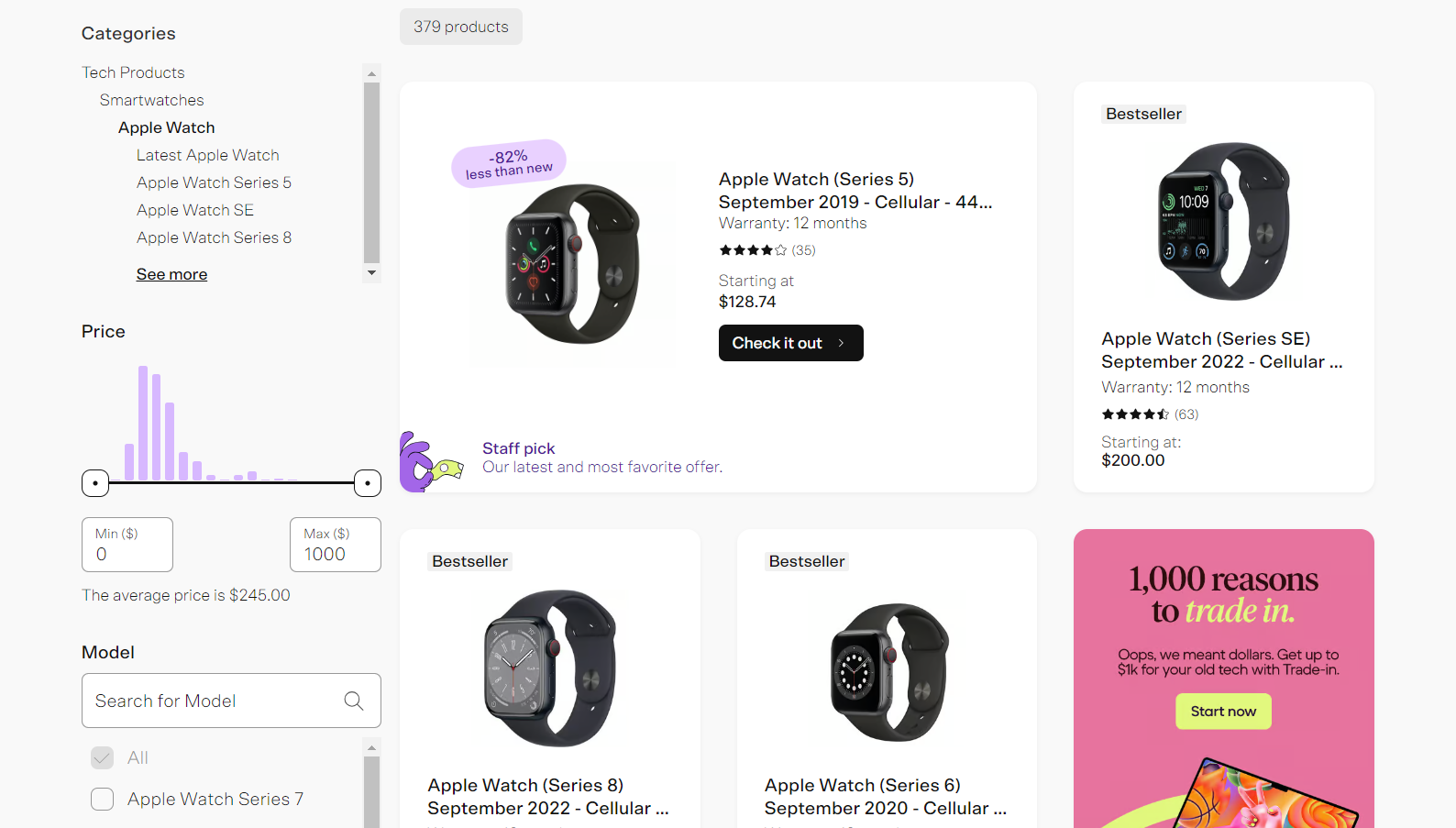 Screenshot of refurbished Apple Watches on Back Market