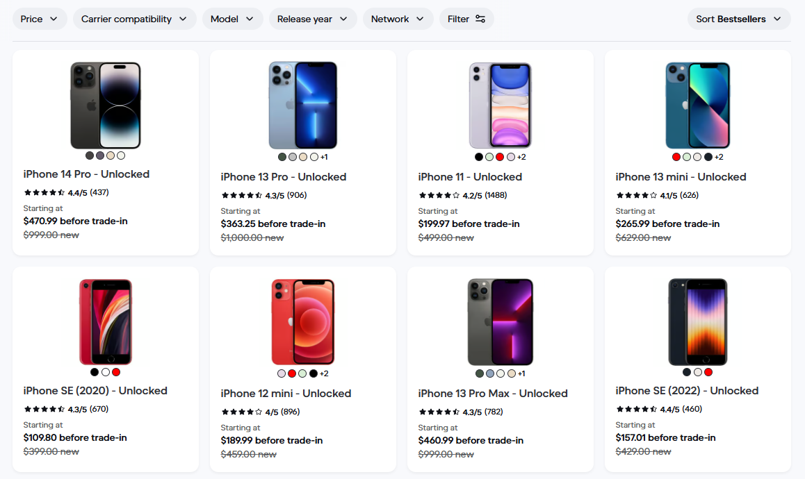 Screenshot of Back Market with refurbished iPhones