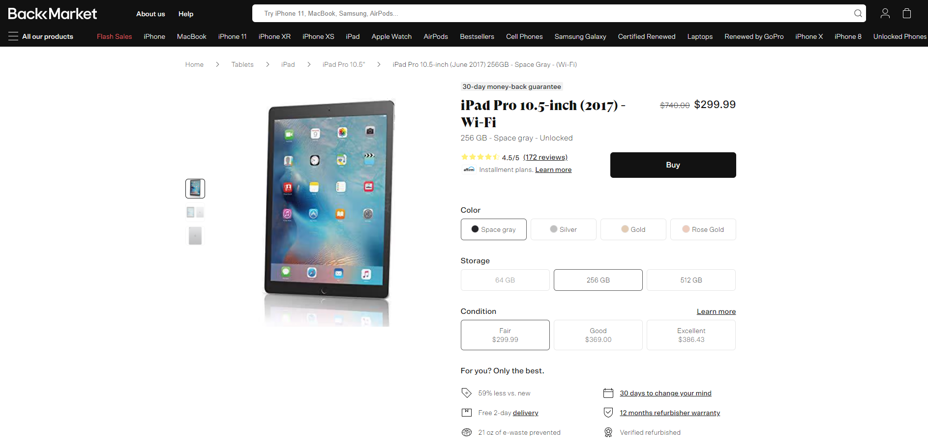 BackMarket screenshot showing a refurbished iPad Pro