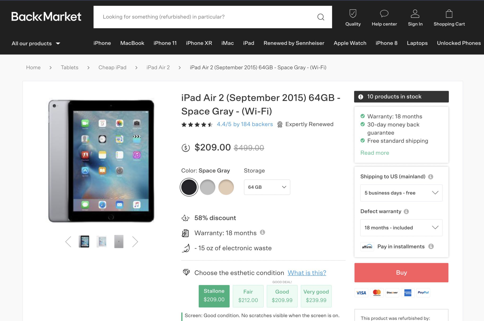 Backmarket refurbished iPad section