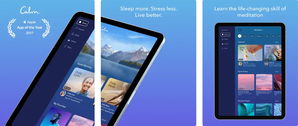 Calm app for iPad screenshots