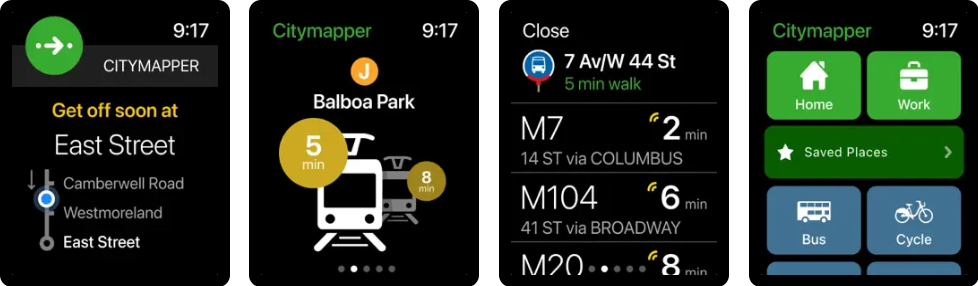 Citymapper Apple Watch app capturas de pantalla