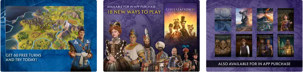 Civilization VI capturas de pantalla del juego para iPad