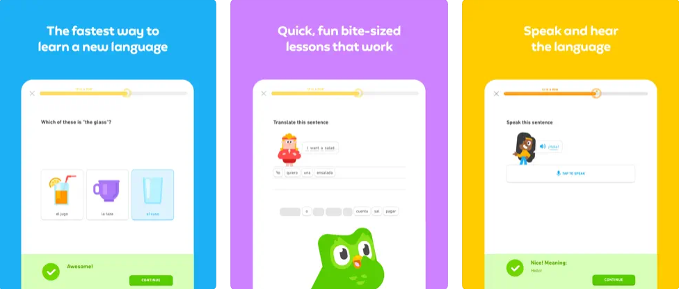 Duolingo app for iPad screenshots