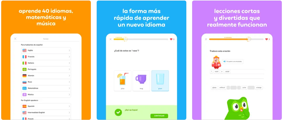 Capturas de pantalla de la app Duolingo para iPad