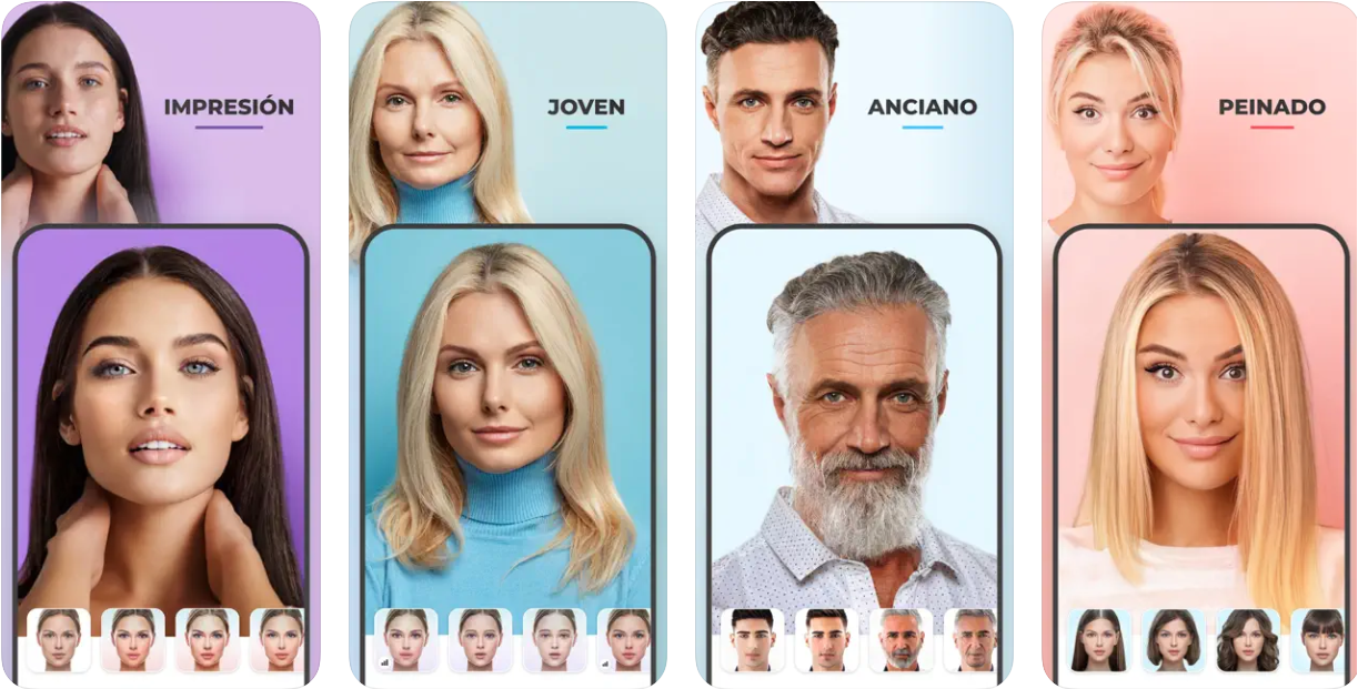 Capturas de pantalla de la aplicación FaceApp para iPhone