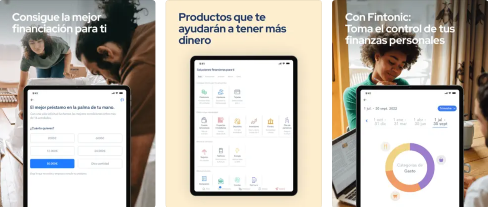 Capturas de pantalla de la app Fintonic para iPad