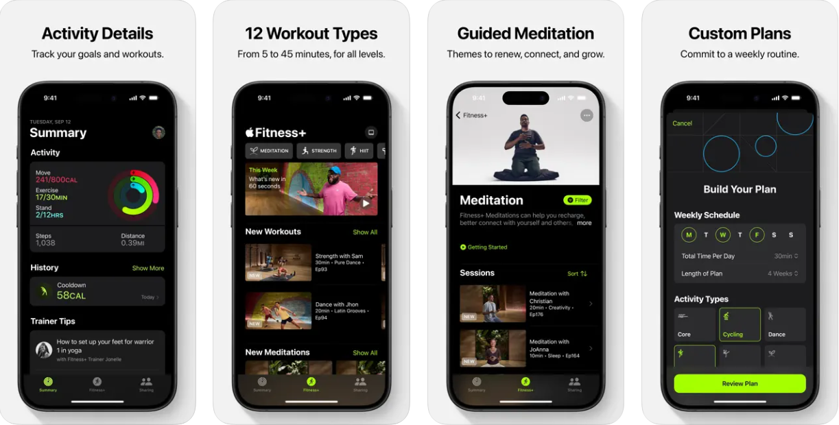 Fitness app screenshots