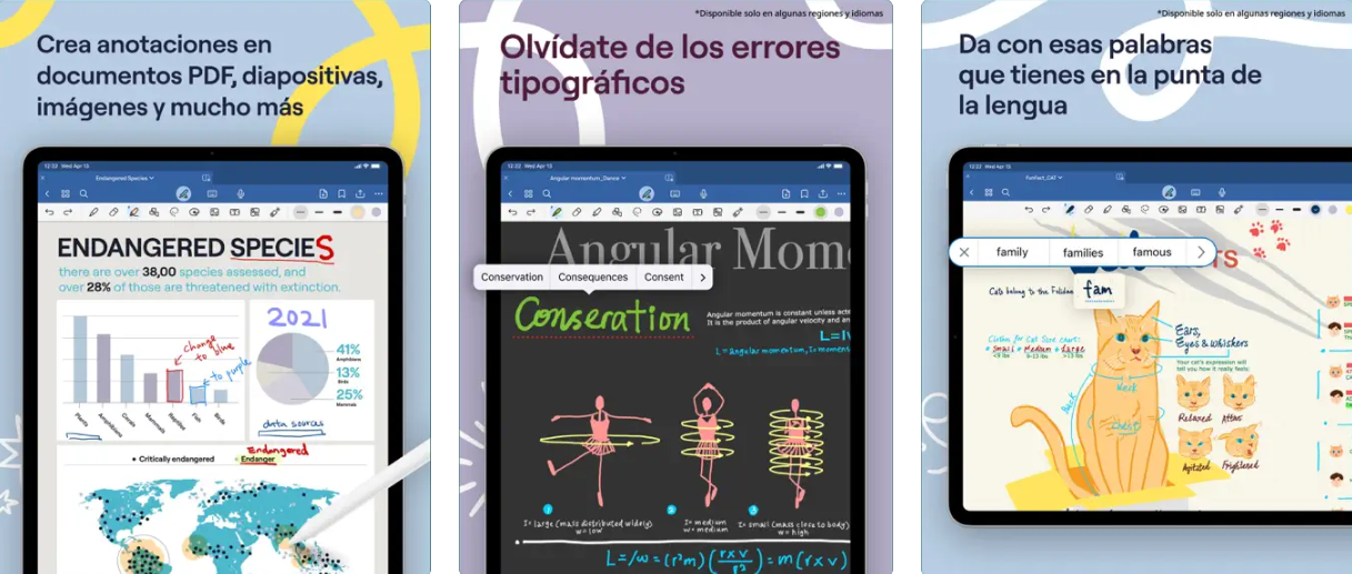 Capturas de pantalla de la app GoodNotes para iPad