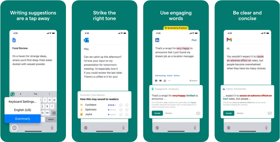 Grammarly iPhone app screenshots