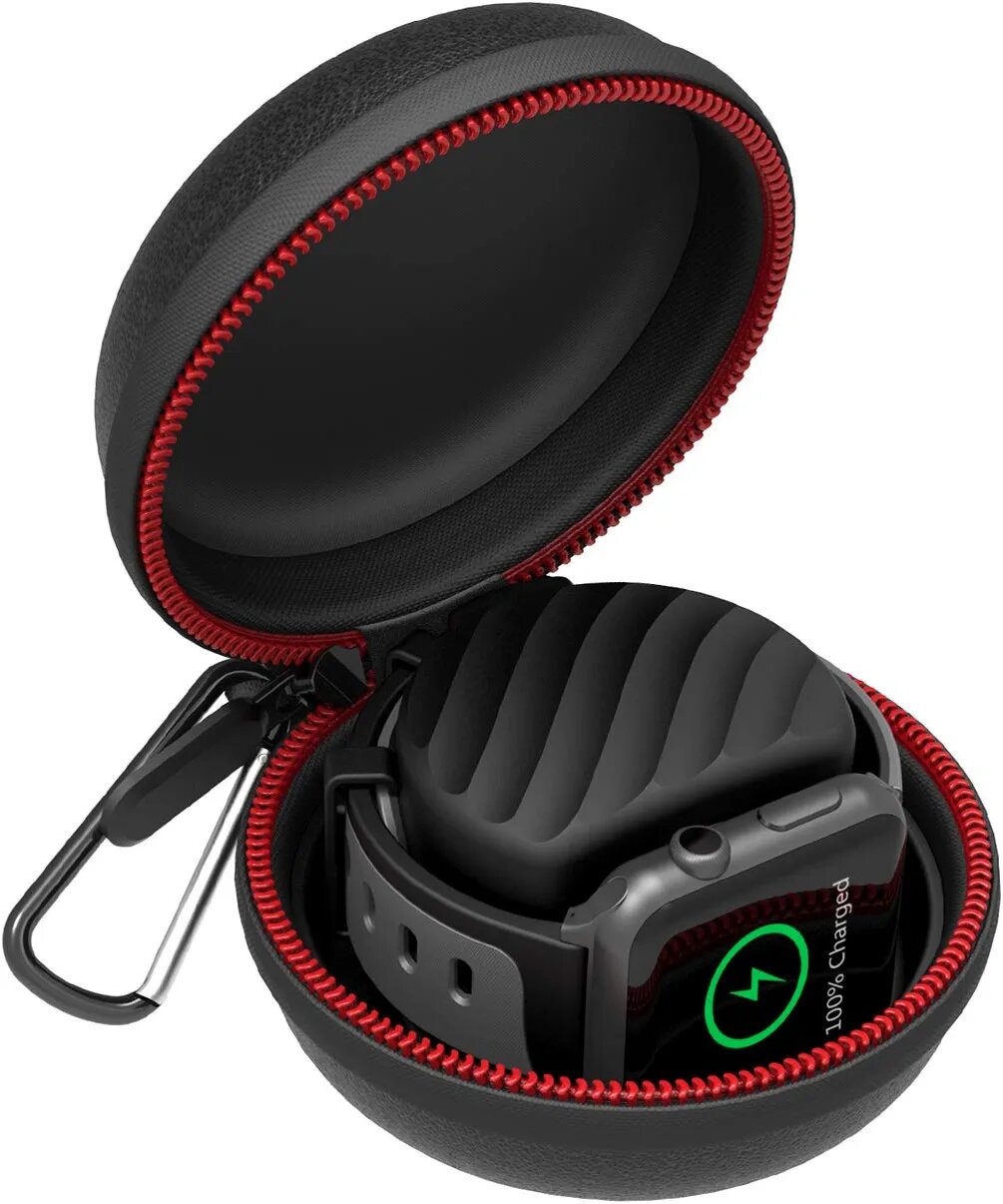 Halleast black and red Apple Watch charging case