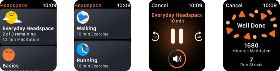 Headspace Apple Watch app screenshots