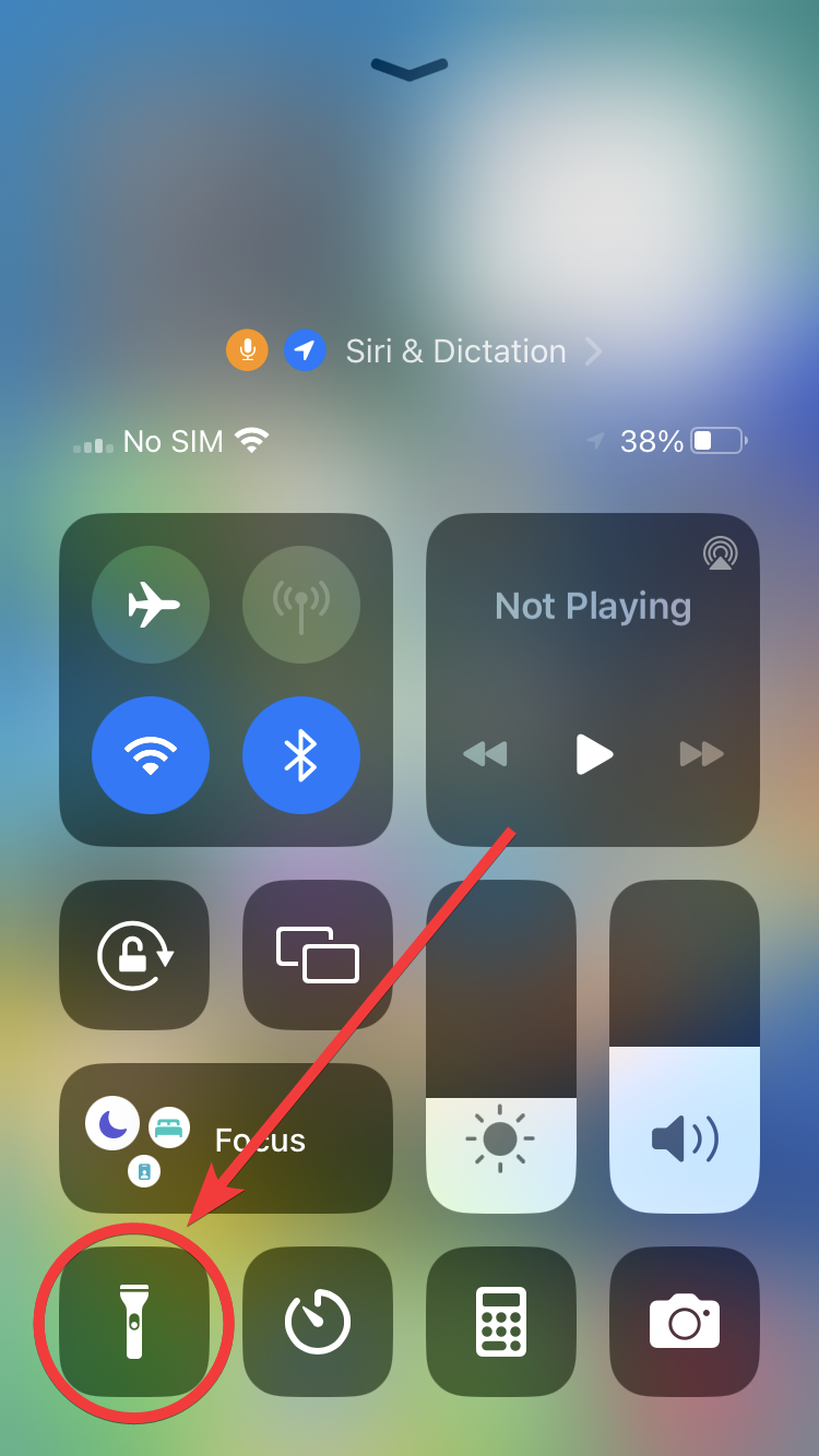 iPhone flashlight icon in the Control Center
