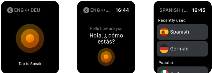 iTranslate Converse Apple Watch app capturas de pantalla