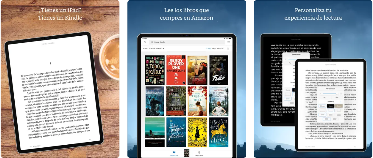 Capturas de pantalla de la app Kindle Reader para iPad