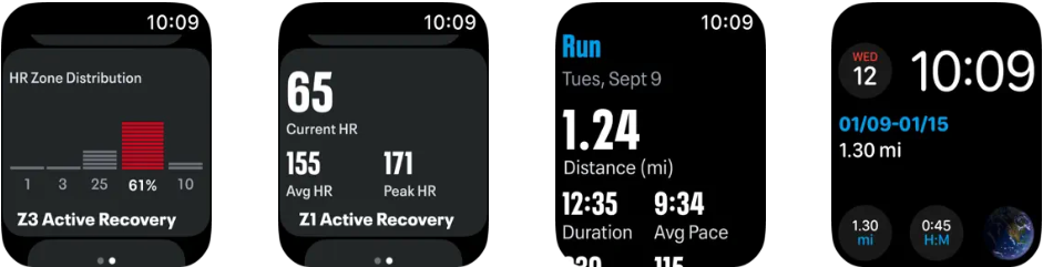 Captura de pantalla de la app Map My Walk en Apple Watch con complicaciones