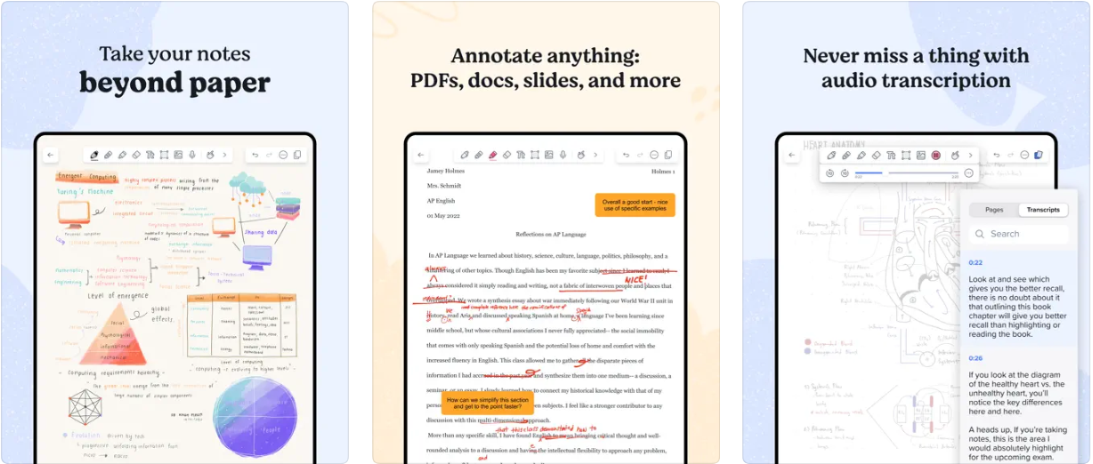 Notability app for iPad screenshots