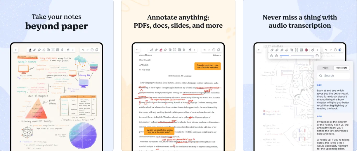 Notability app for iPad screenshots