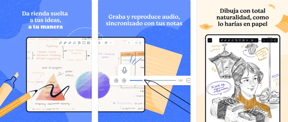 Capturas de pantalla de la app Notability para iPad