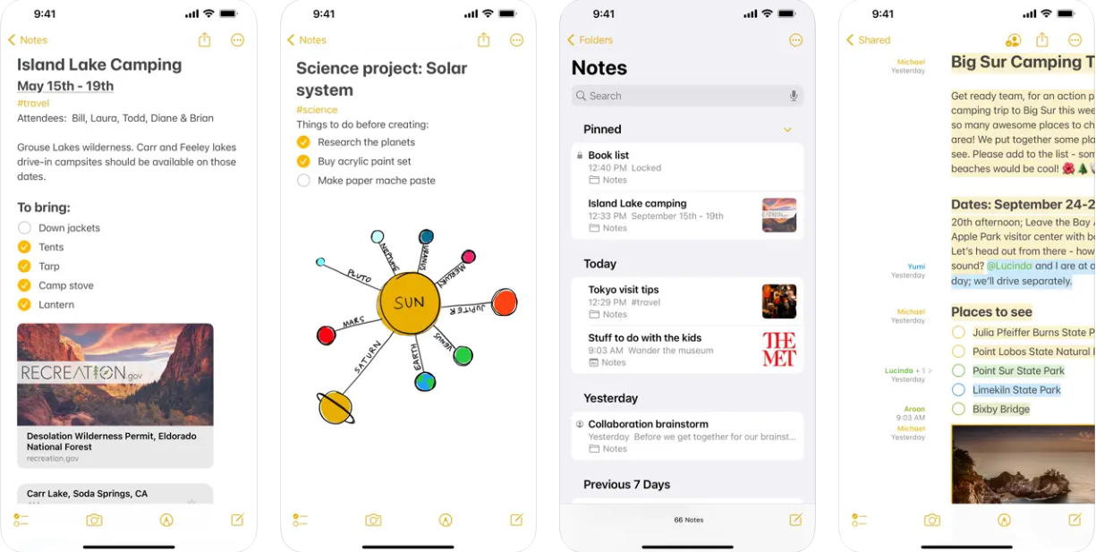 Capturas de pantalla de la app Notas de Apple para iPad