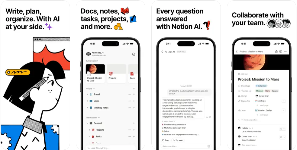 Notion app screenshots