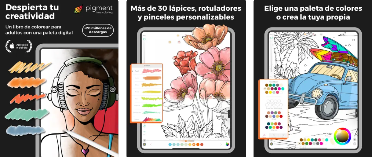 Capturas de pantalla de la app Pigment para iPad