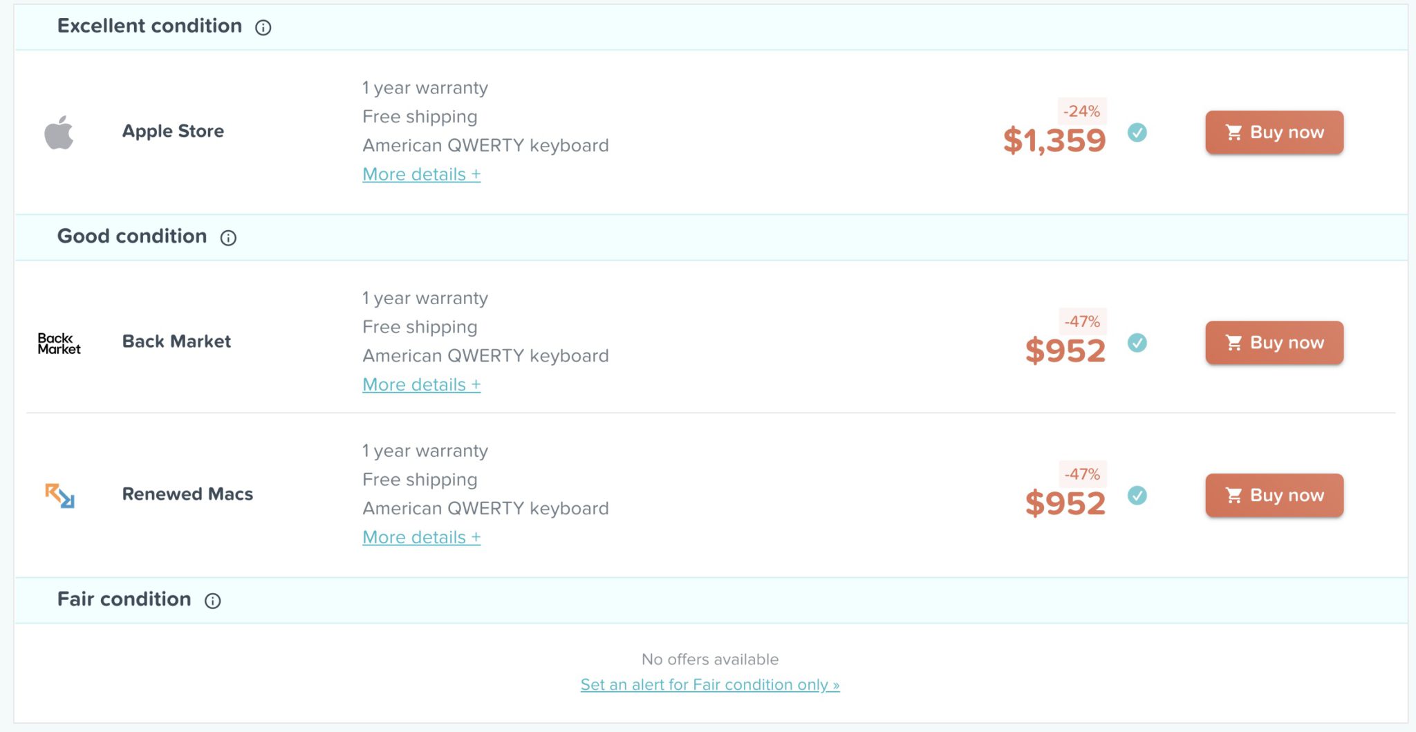 RefurbMe screenshot with refurbished grades