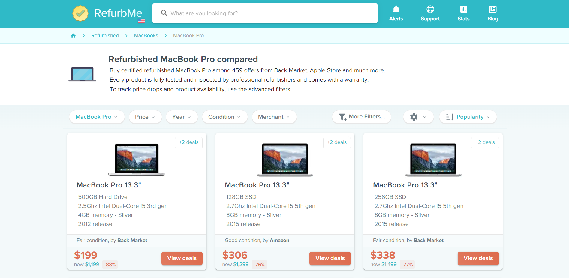 RefurbMe screenshot with MacBook deals