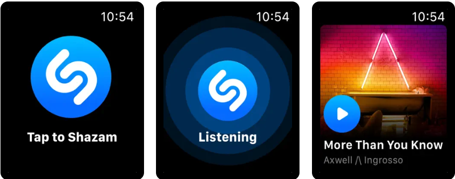 Shazam app Apple Watch screenshots