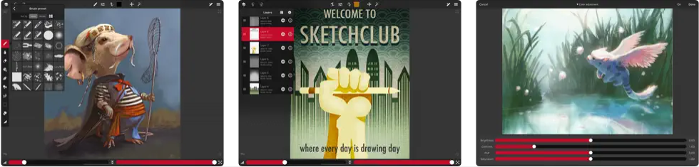 Capturas de pantalla de la app Sketch Club para iPad