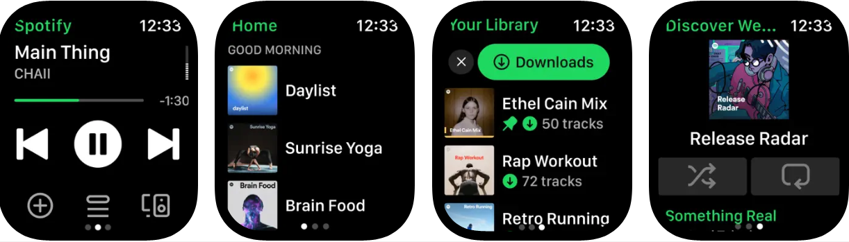 Spotify app de Apple Watch capturas de pantalla