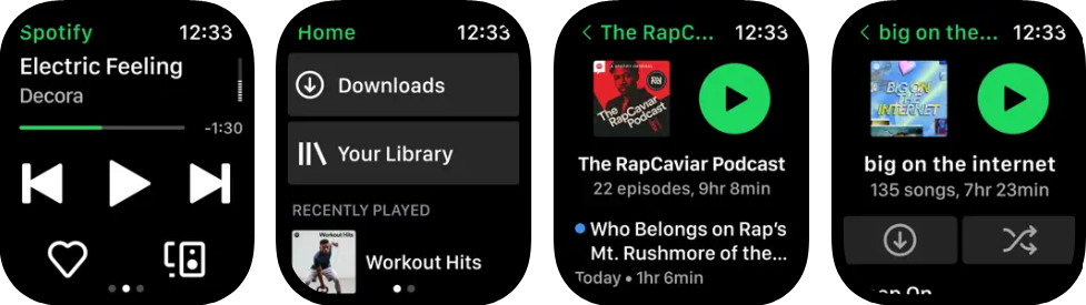 Spotify Apple Watch app screenshots