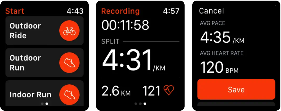 Strava Apple Watch app screenshots