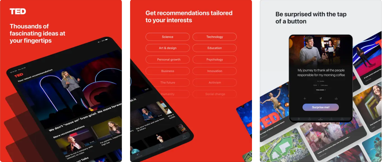 TED app for iPad screenshots