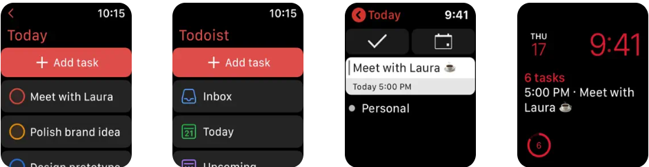 Todoist Apple Watch app capturas de pantalla