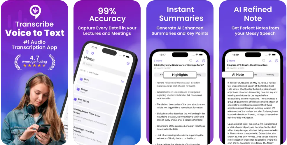 Transcribe AI iPhone app screenshots