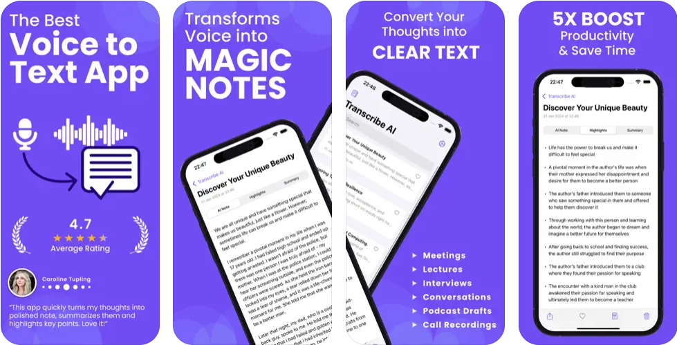 Transcribe AI iPhone app screenshots