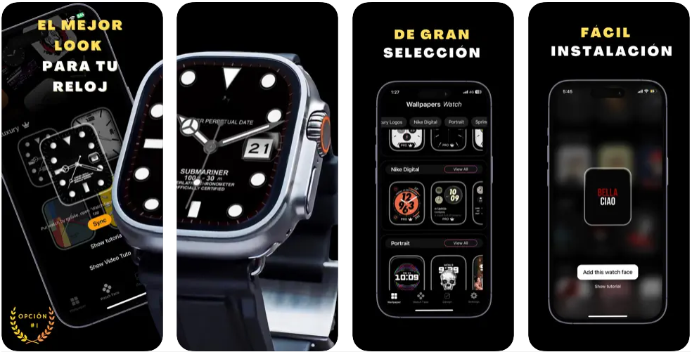 Capturas de pantalla de la app Watch Faces Gallery para Apple Watch